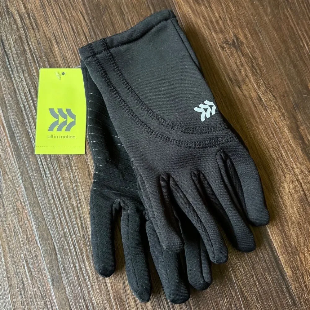 NWT All in Motion Women's S/M Black Warm Fleece Lined Gloves Stretchy, Palm Grip